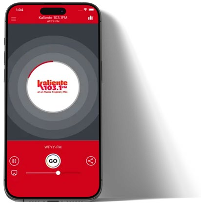 Kaliente 103.1 FM app on smartphone